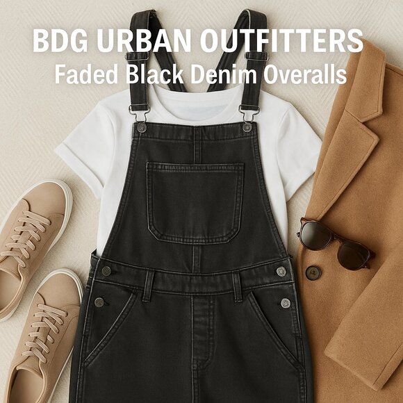 BDG Urban Outfitters Denim Overalls Faded Black Wash Adjustable Straps Women’s S - Picture 1 of 16